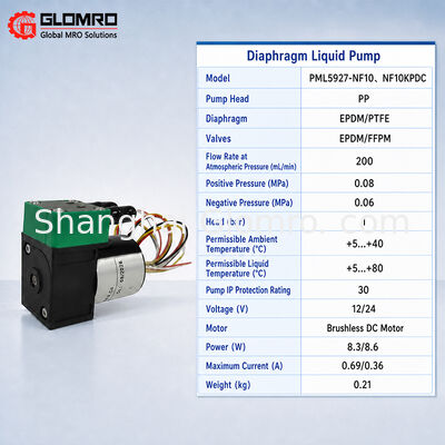 PML5927-NF10 NF10KPDC Mini Diaphragm Transfer Pump, Brushless Motor Liquid Sampling Pump for Laboratory Monitoring Equipment